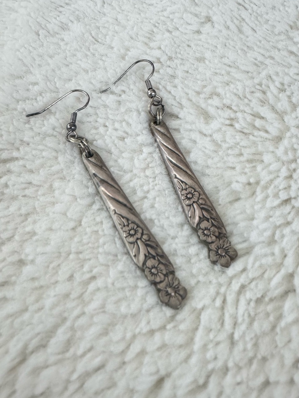 Sterling-Style Floral Bar Drop Earrings - Silver